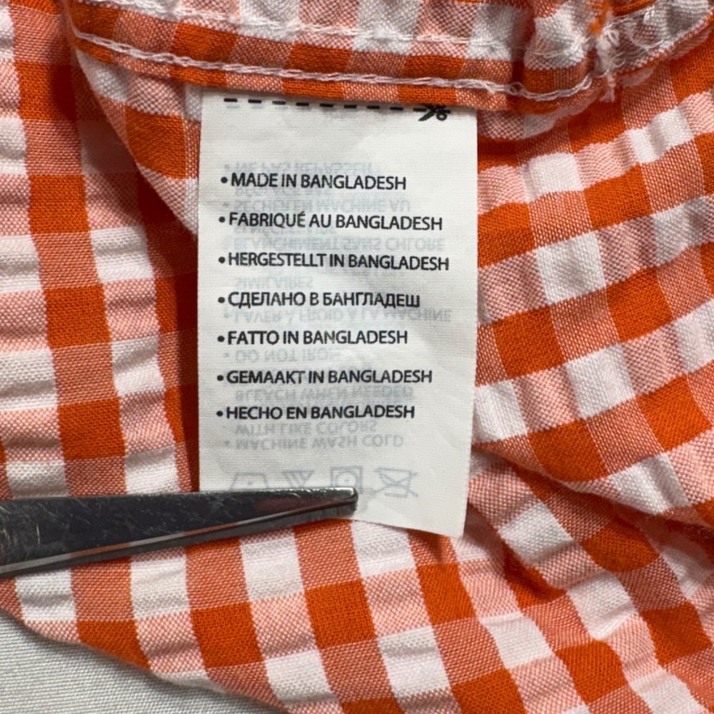 Oak Hill Men 2XL Short Sleeve Button Shirt Seersucker Gingham Check Orange White - Picture 6 of 8